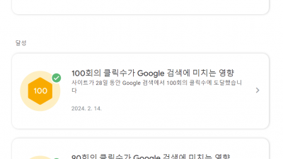 구글에서 온 편지 : 축하드립니다. 28일 만에 클릭수 100회를 달성하셨습니다