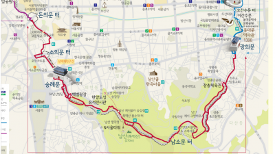 한양도성길 남산구간 광희문, 장충체육관, 호텔반얀트리, 신라호텔, 남산, 숭례문, 백범광장